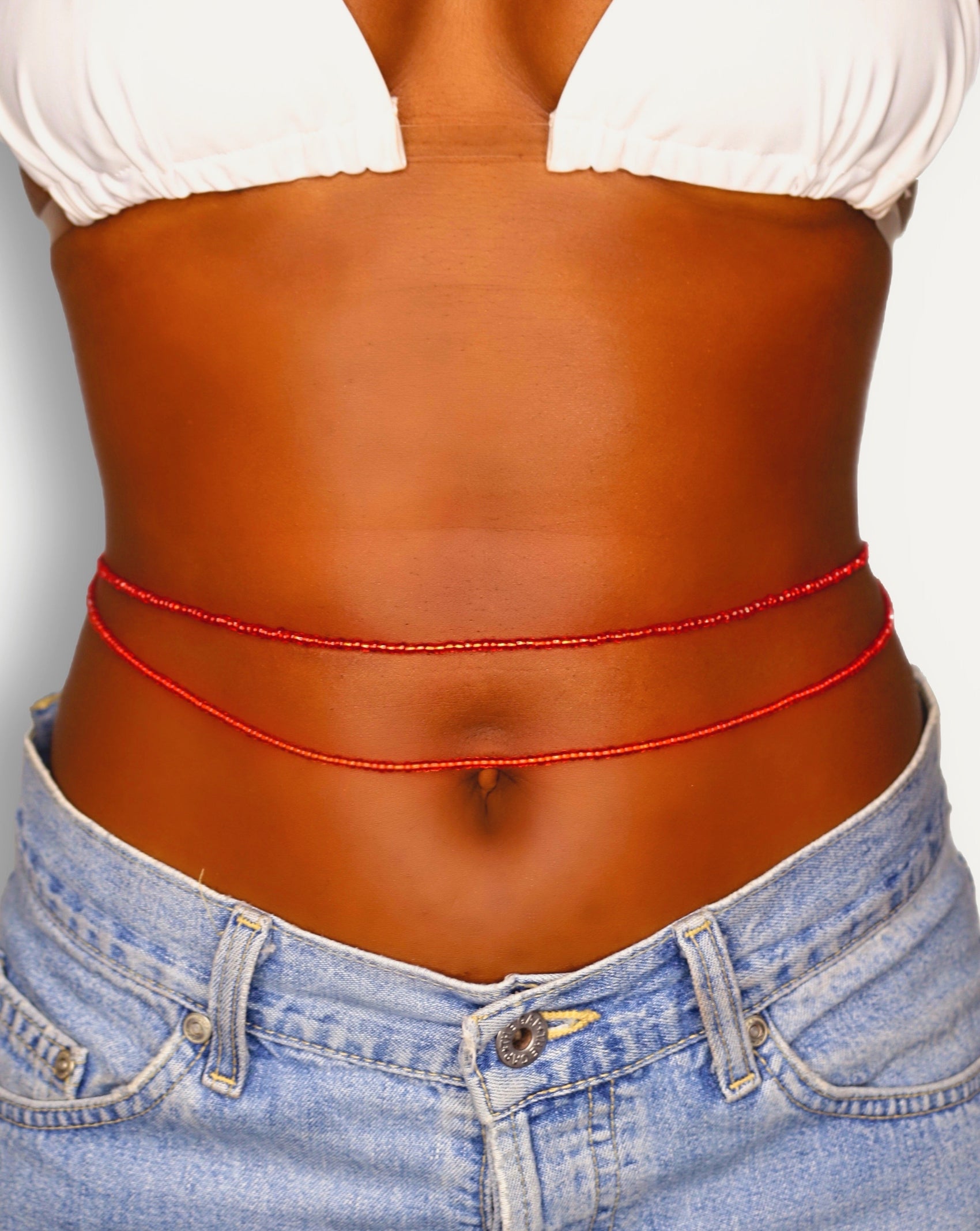 women's african red waist beads double