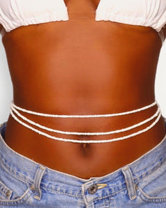 triple african white waist beads for women