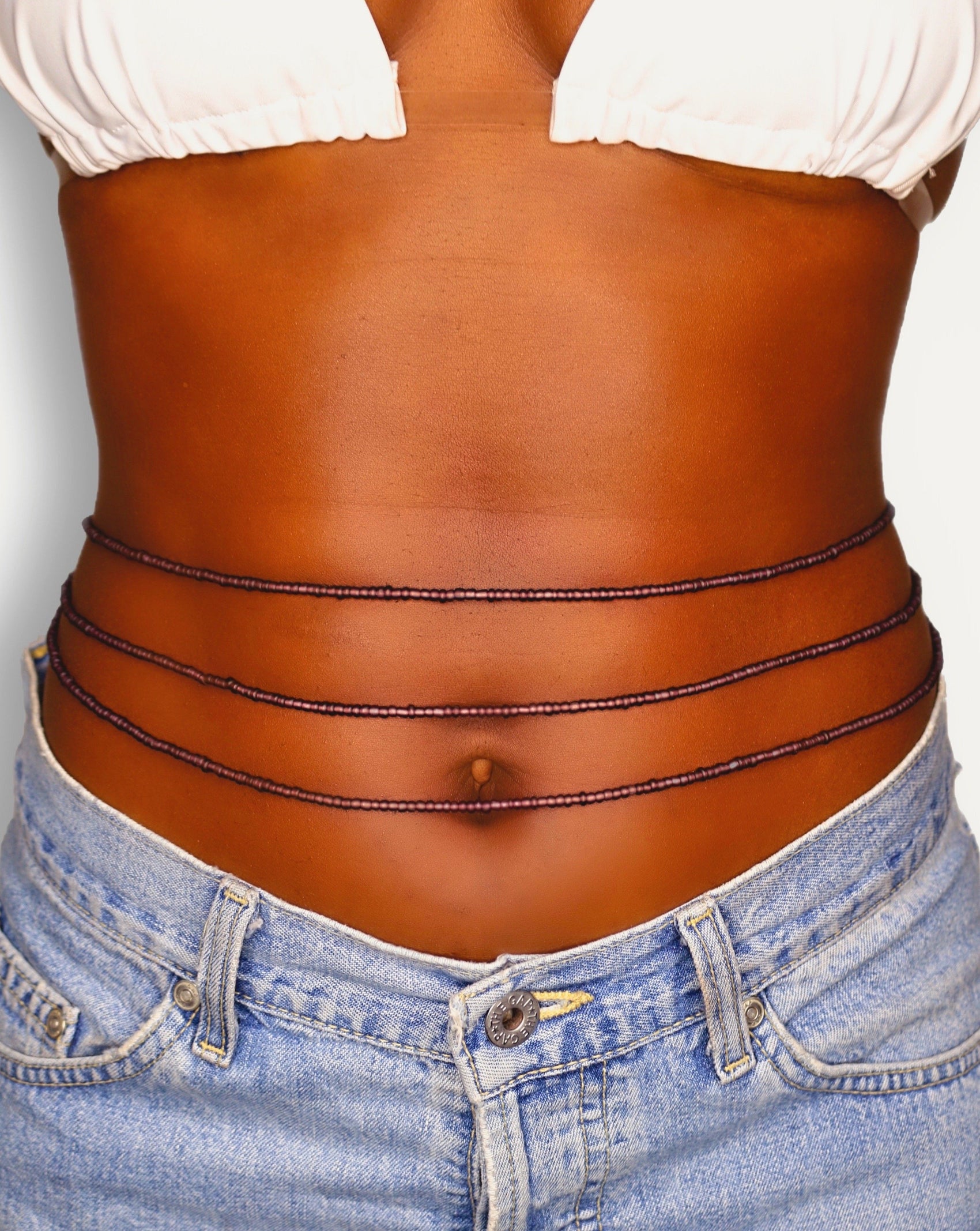 women's african waist beads purple triple